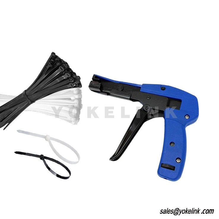 Adjustable Grip Powerful Tension with Built-In Flush Cutter Zip Tie Install Tool Spring Loaded Lightweight Nylon Cable Tie Gun