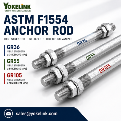قضبان تثبيت ASTM F1554 درجة 55 مقاس 3/4 بوصة - 2 لأساسات أعمدة المرافق